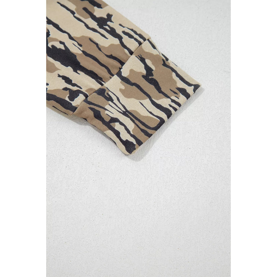 Camouflage Zipper Collar Front Pocket Sweatshirt Apparel and Accessories