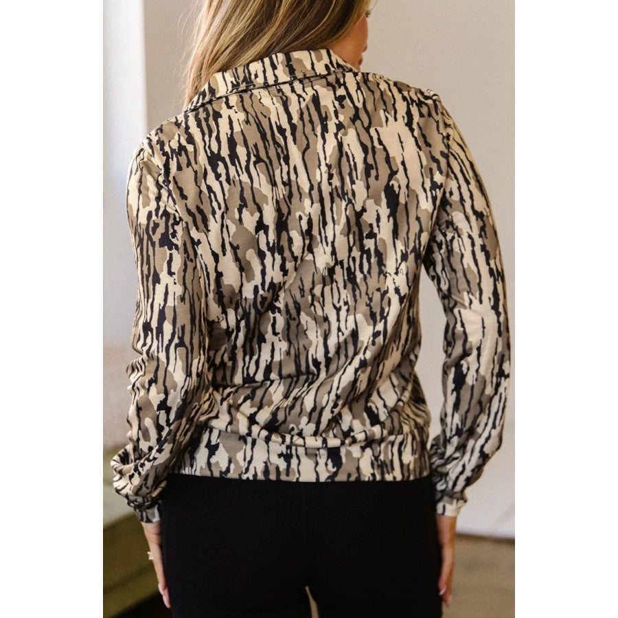 Camouflage Zipper Collar Front Pocket Sweatshirt Apparel and Accessories