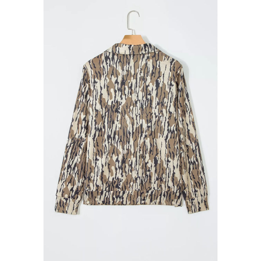 Camouflage Zipper Collar Front Pocket Sweatshirt Apparel and Accessories