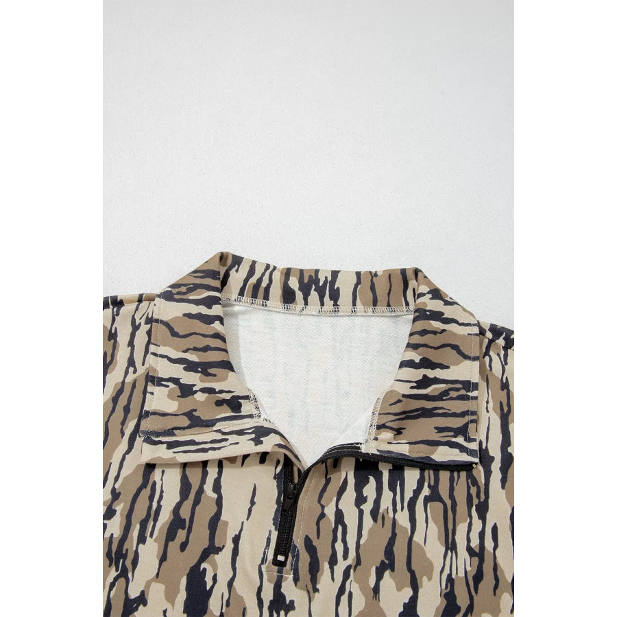 Camouflage Zipper Collar Front Pocket Sweatshirt Apparel and Accessories