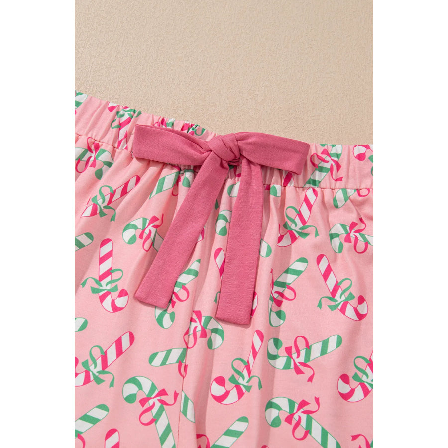 Candy Cane Collared Neck Top and Shorts Lounge Set Apparel and Accessories