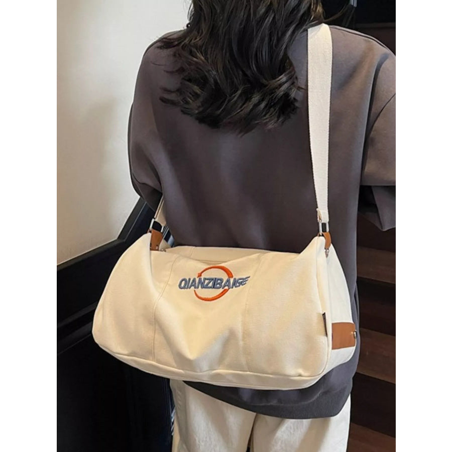Canvas Duffel Bag with Adjustable Shoulder Strap Beige / ONESIZE Apparel and Accessories