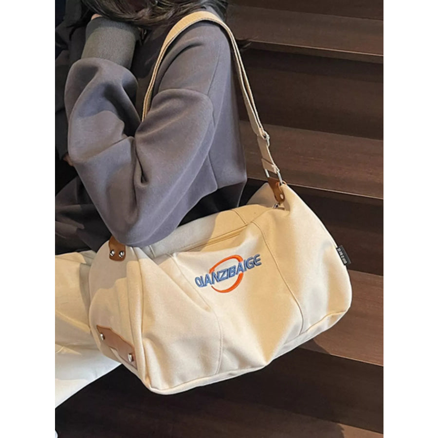 Canvas Duffel Bag with Adjustable Shoulder Strap Beige / ONESIZE Apparel and Accessories