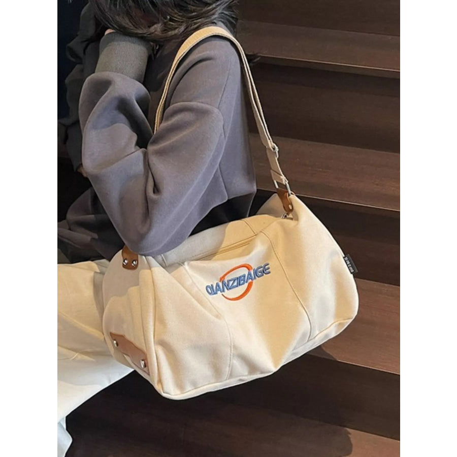 Canvas Duffel Bag with Adjustable Shoulder Strap Beige / ONESIZE Apparel and Accessories