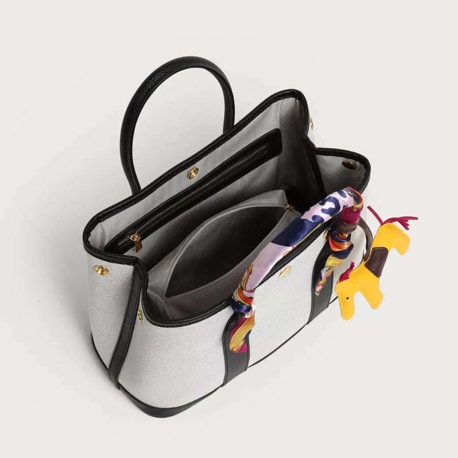 Canvas Handbag with Silk Scarf and Horse Charm Black / onesize Apparel Accessories