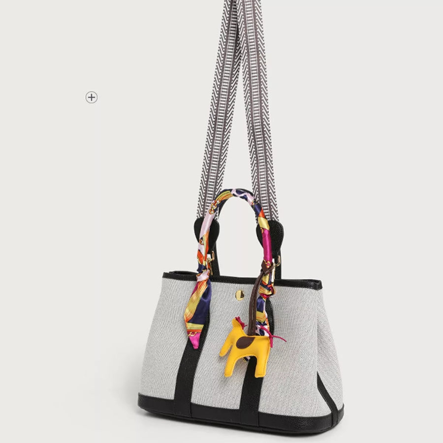 Canvas Handbag with Silk Scarf and Horse Charm Black / onesize Apparel Accessories