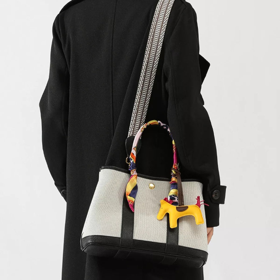 Canvas Handbag with Silk Scarf and Horse Charm Black / onesize Apparel Accessories