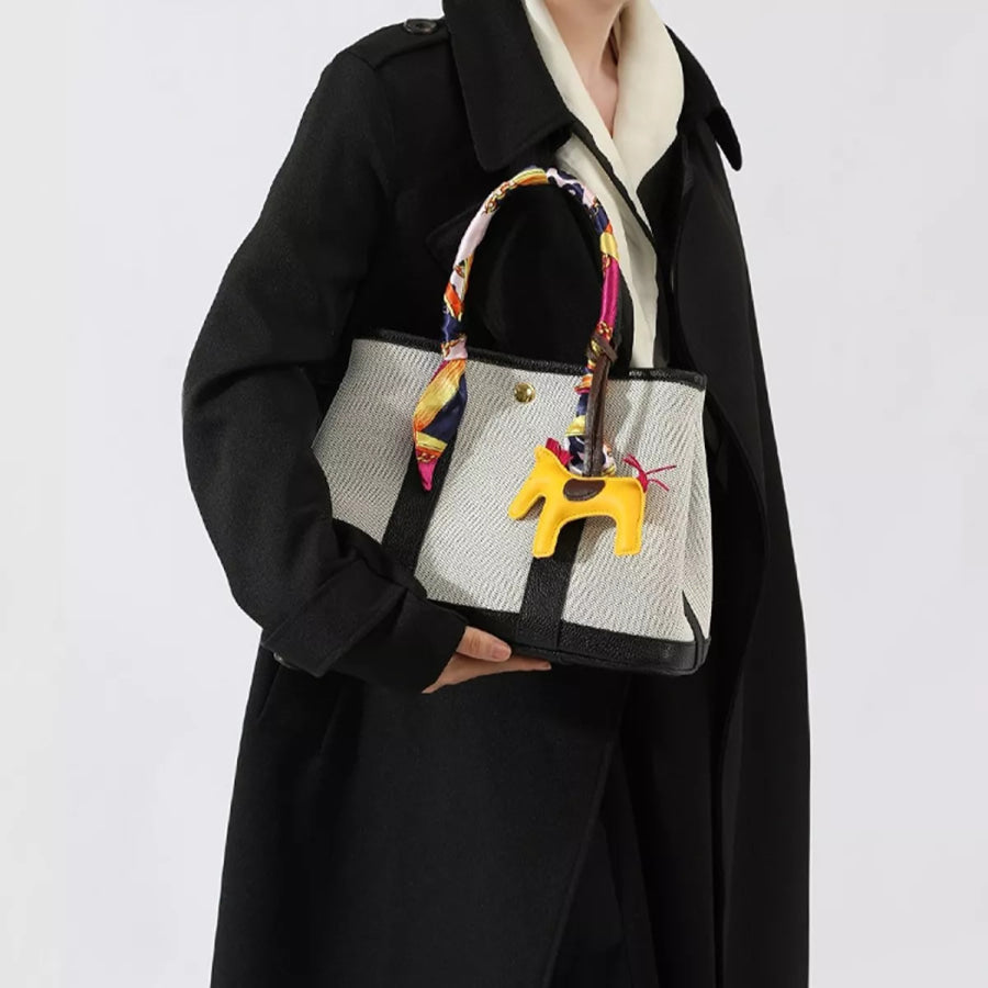 Canvas Handbag with Silk Scarf and Horse Charm Black / onesize Apparel Accessories