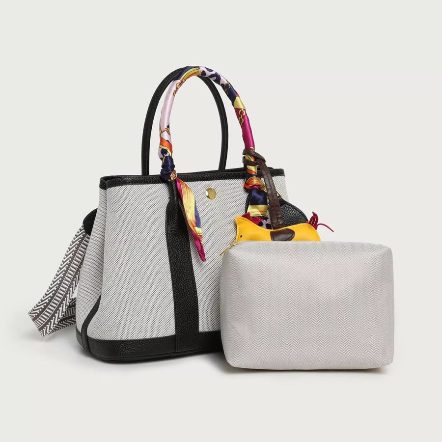 Canvas Handbag with Silk Scarf and Horse Charm Black / onesize Apparel Accessories