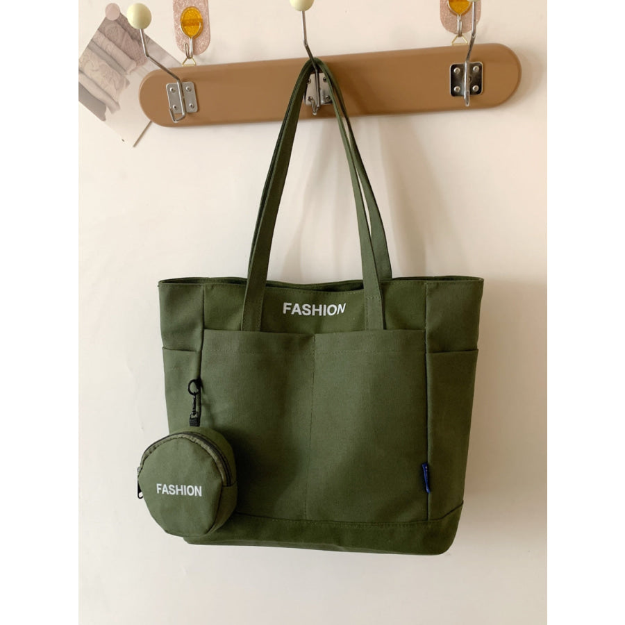 Canvas Tote Bag with Pouch Dark Green / One Size Apparel and Accessories