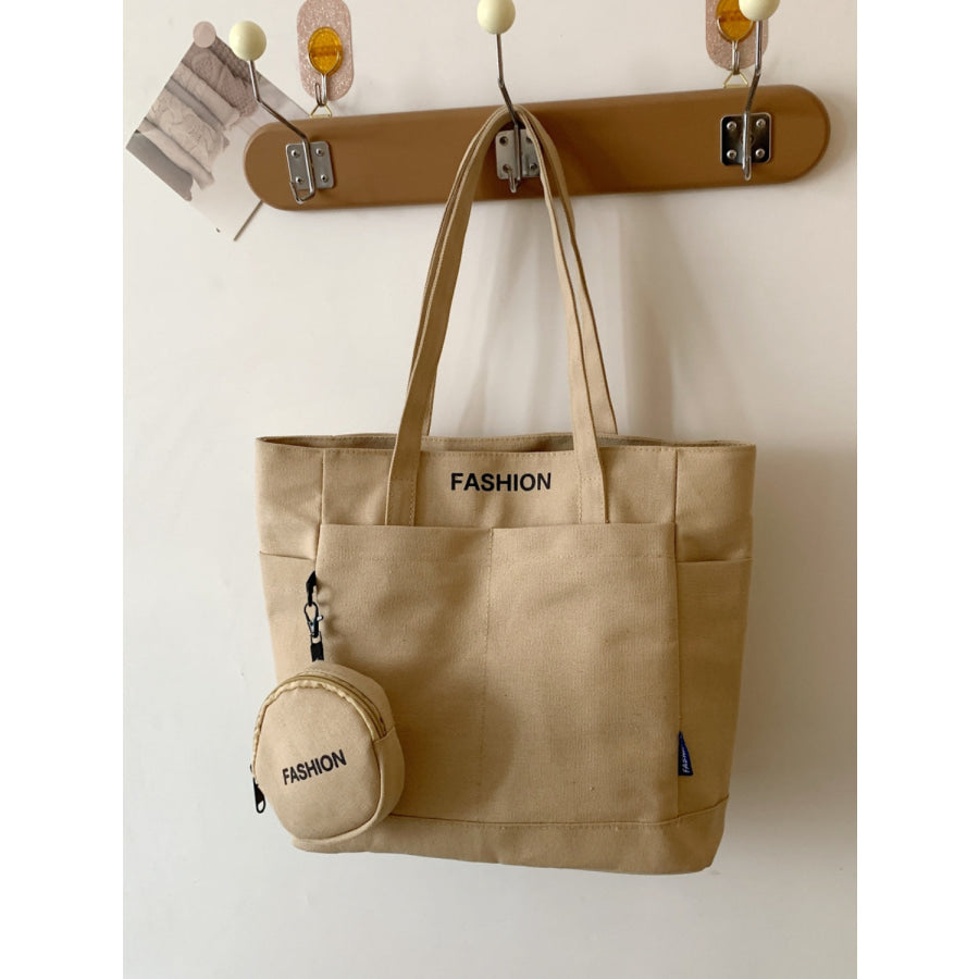 Canvas Tote Bag with Pouch Khaki / One Size Apparel and Accessories