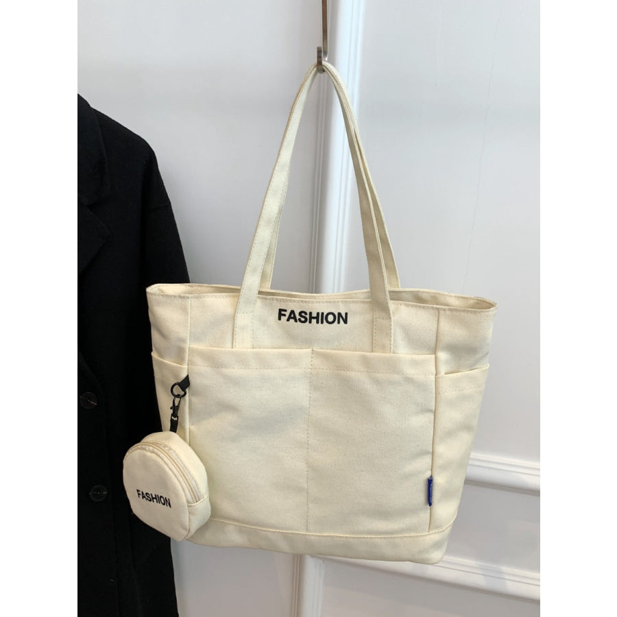 Canvas Tote Bag with Pouch White / One Size Apparel and Accessories