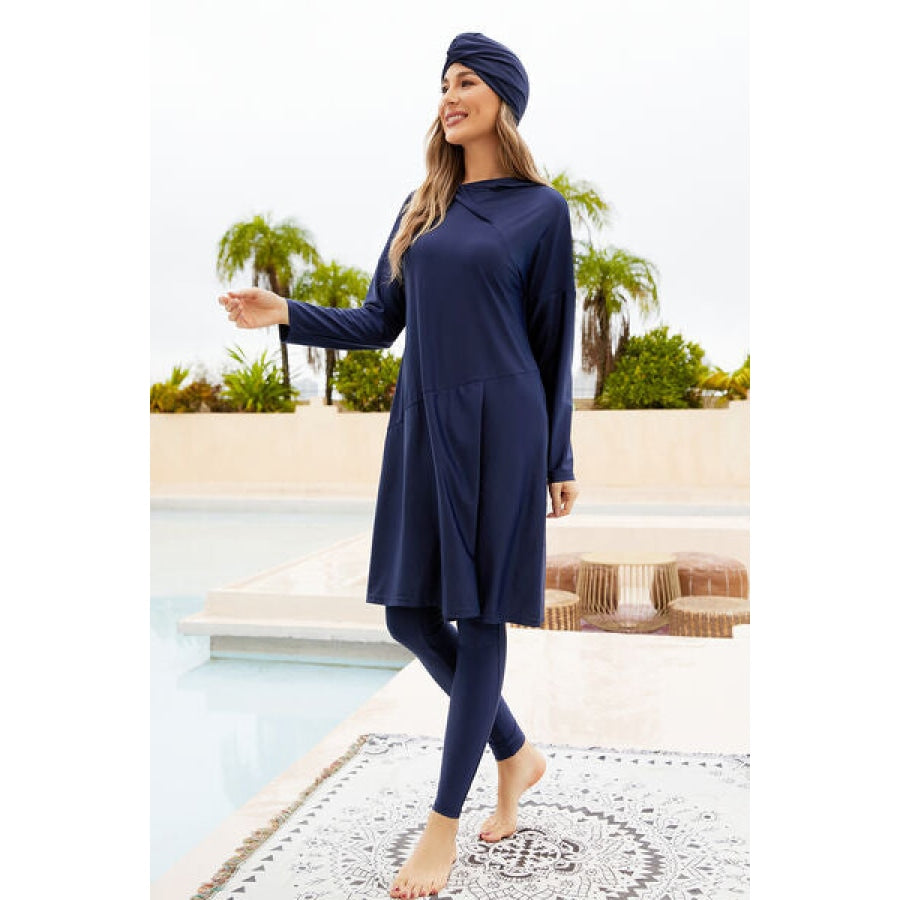 Cap Long Sleeve Hooded Top and Pants Swim Set Apparel and Accessories