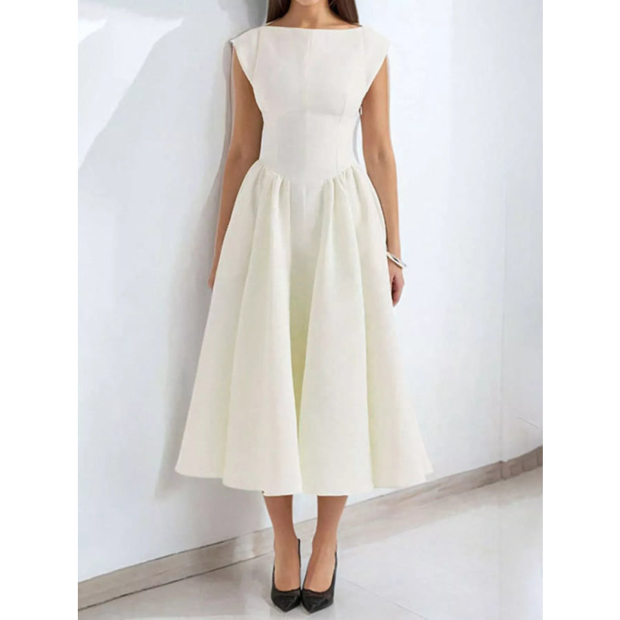 Cap Sleeve A-Line Midi Dress Apparel and Accessories