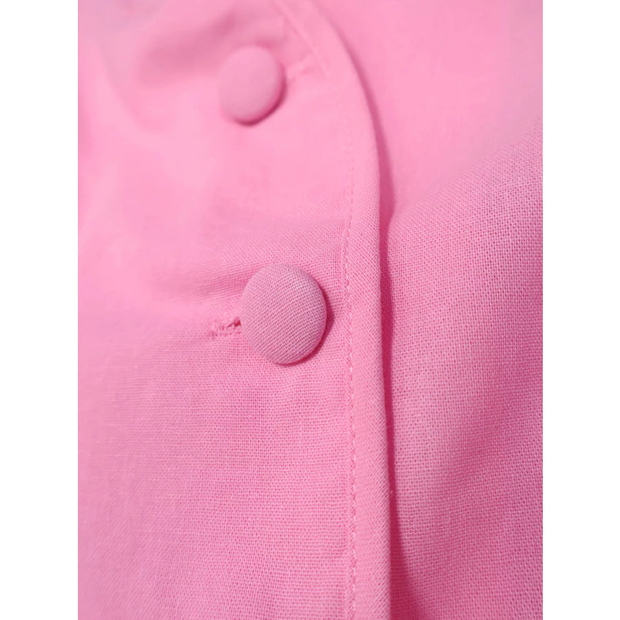 Cap Sleeve Button-Down Crop Top and Midi Skirt Set Apparel and Accessories