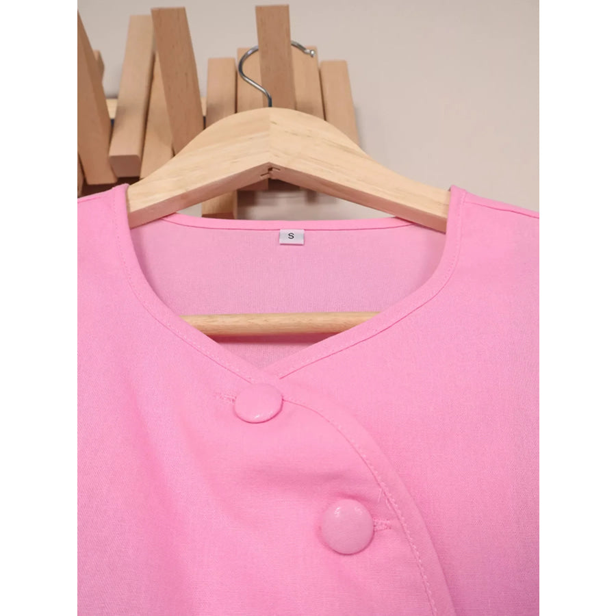 Cap Sleeve Button-Down Crop Top and Midi Skirt Set Apparel and Accessories