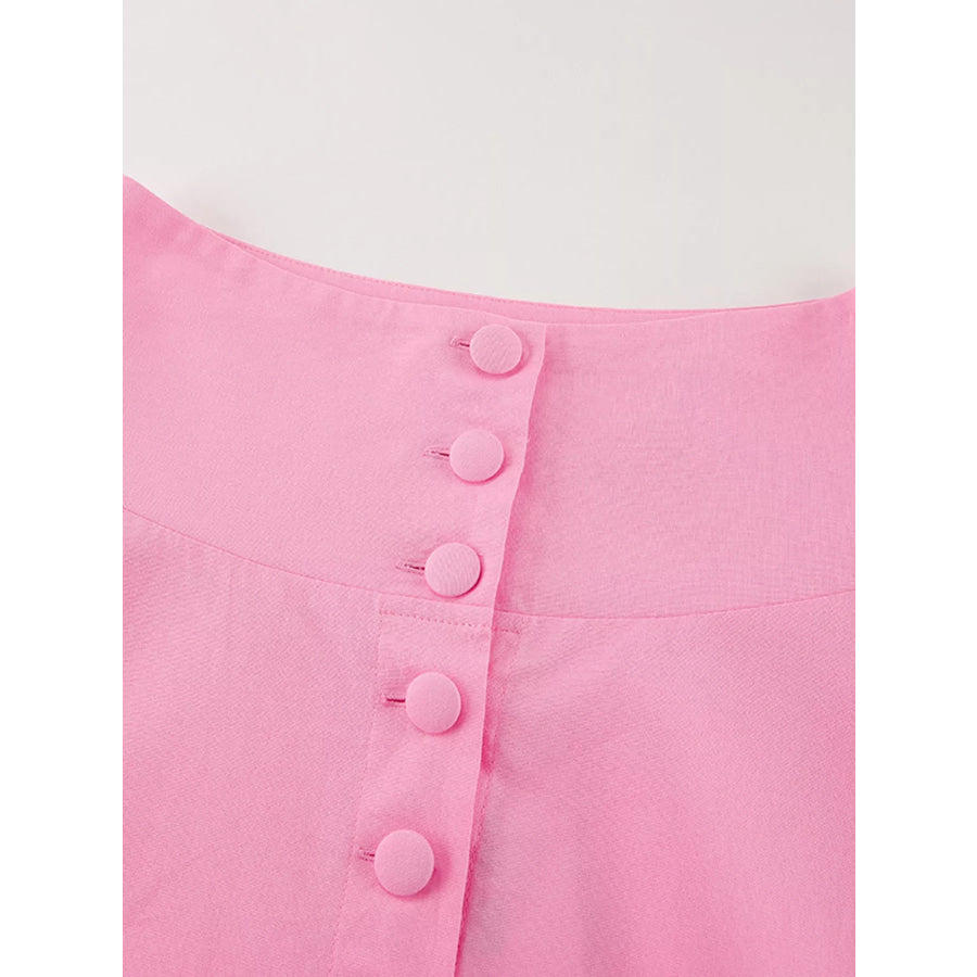 Cap Sleeve Button-Down Crop Top and Midi Skirt Set Apparel and Accessories