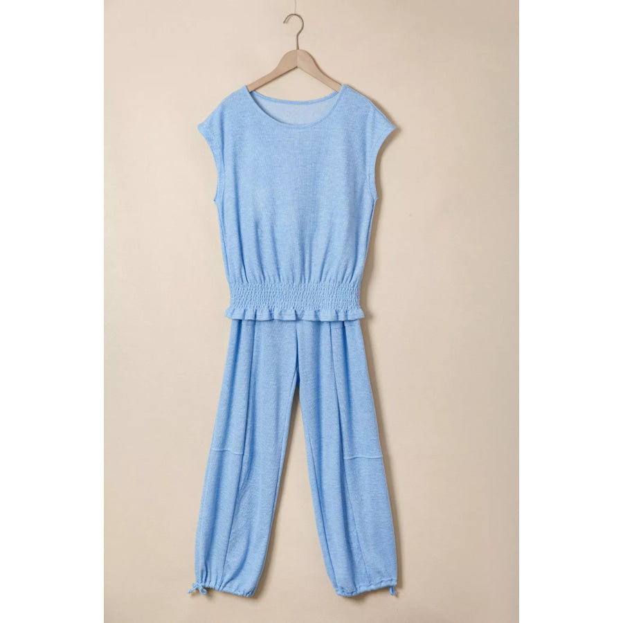 Cap Sleeve Matching Top and Jogger Pants Set Apparel and Accessories