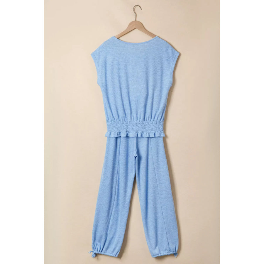 Cap Sleeve Matching Top and Jogger Pants Set Apparel and Accessories