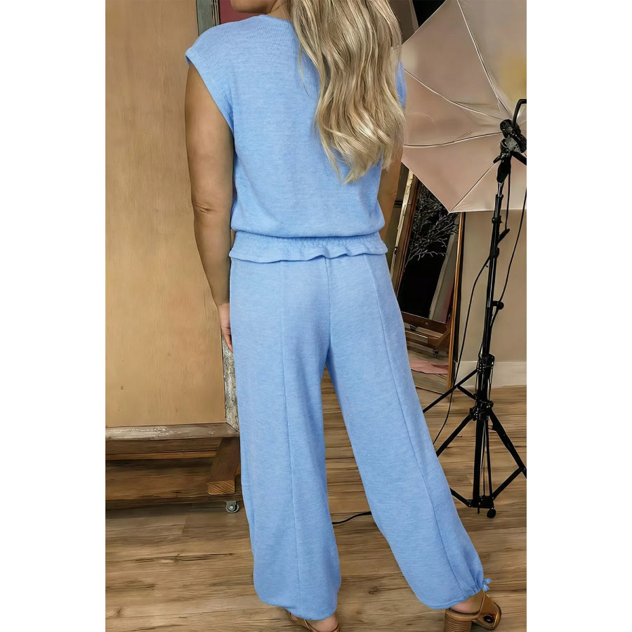Cap Sleeve Matching Top and Jogger Pants Set Apparel and Accessories