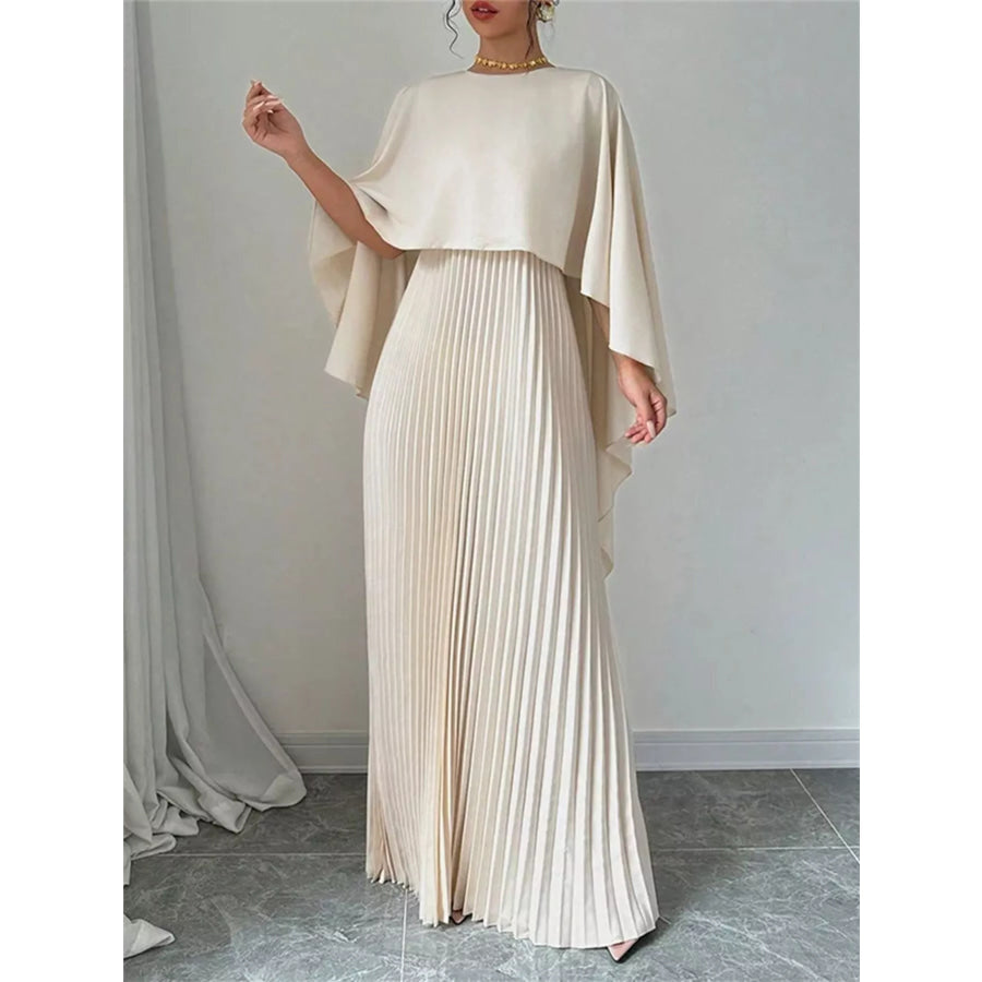 Cape Pleated Maxi Dress Apparel and Accessories