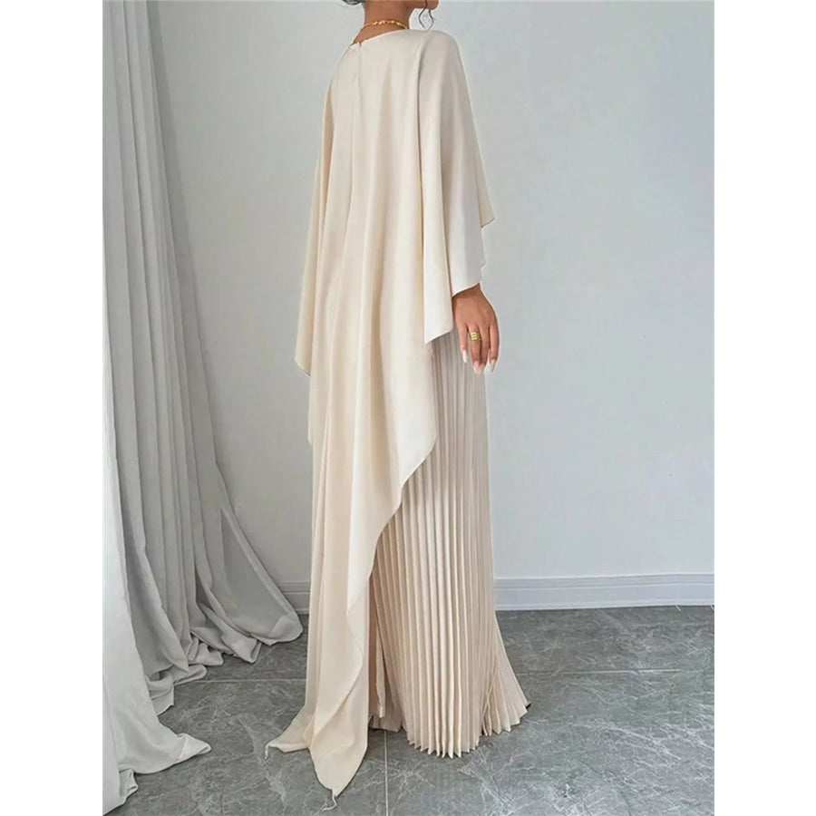 Cape Pleated Maxi Dress Apparel and Accessories