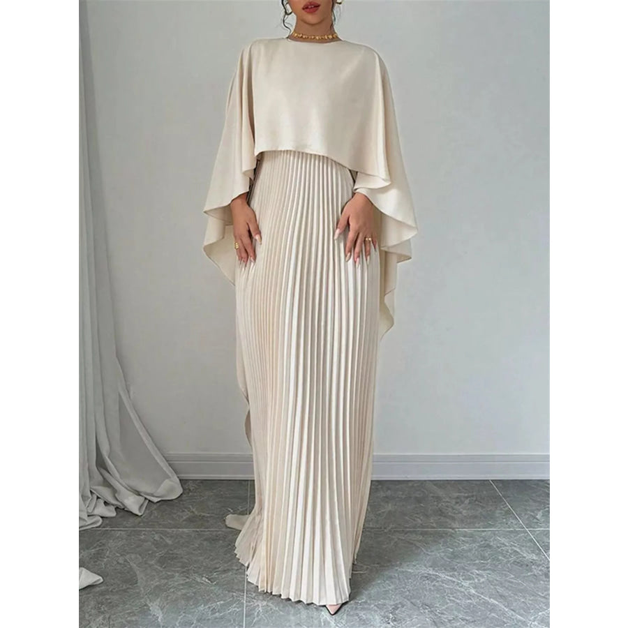 Cape Pleated Maxi Dress Apparel and Accessories