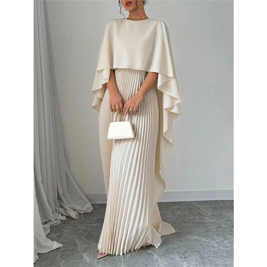Cape Pleated Maxi Dress Apparel and Accessories