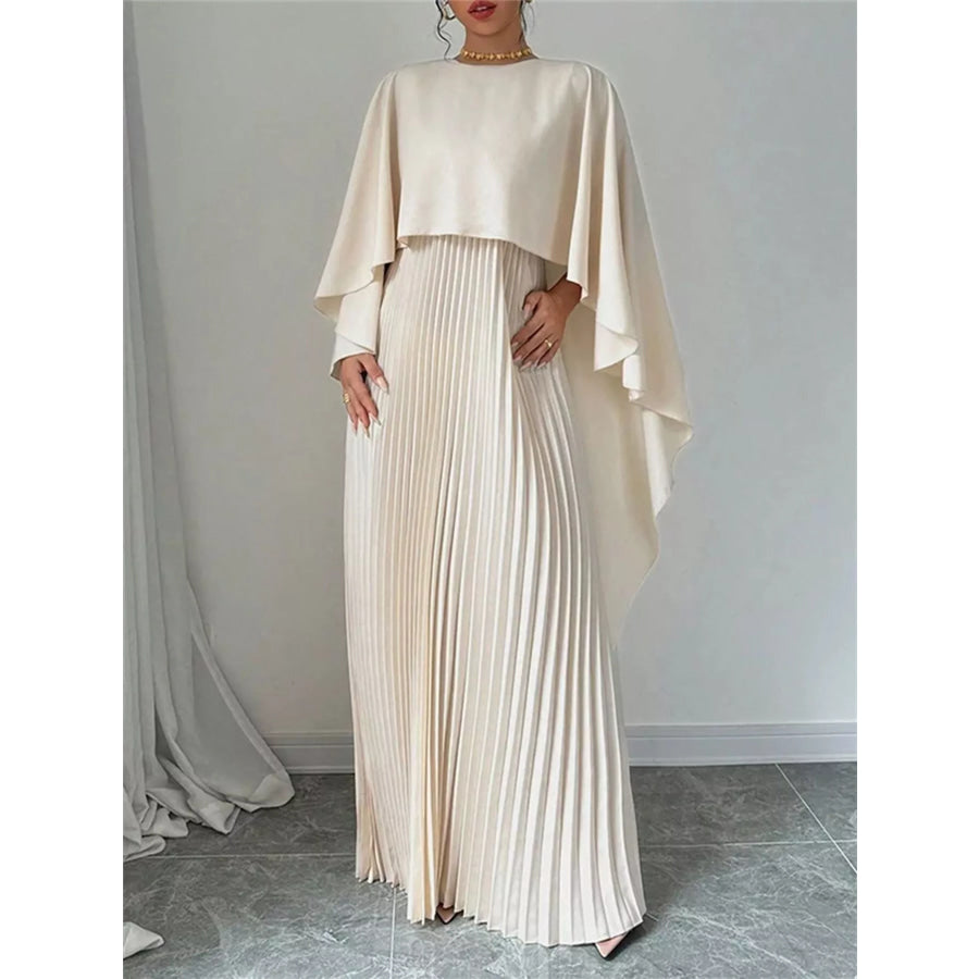 Cape Pleated Maxi Dress Apparel and Accessories
