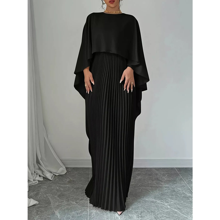 Cape Pleated Maxi Dress Apparel and Accessories