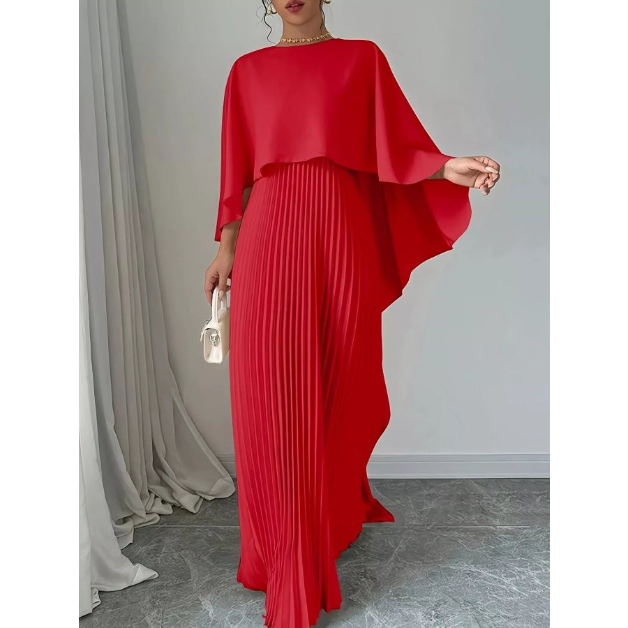 Cape Pleated Maxi Dress Apparel and Accessories