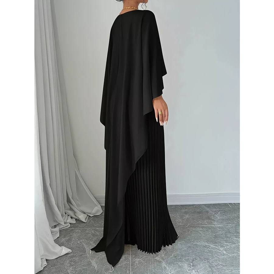 Cape Pleated Maxi Dress Apparel and Accessories