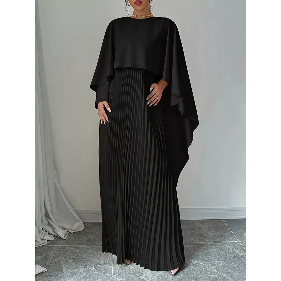 Cape Pleated Maxi Dress Black / S Apparel and Accessories