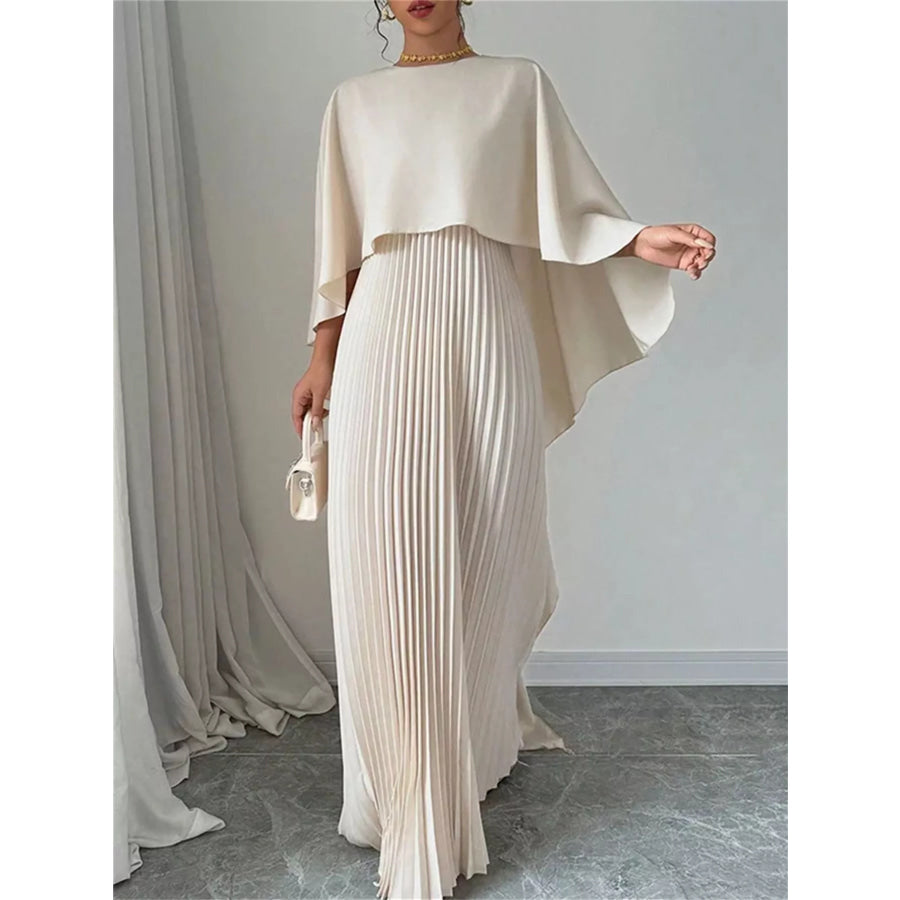 Cape Pleated Maxi Dress Creamy-white / S Apparel and Accessories