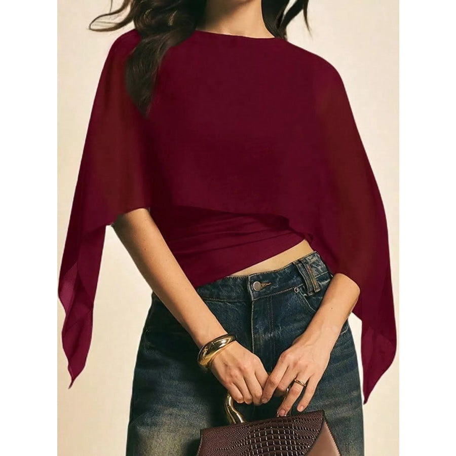 Cape Sleeve Round Neck Blouse Apparel and Accessories