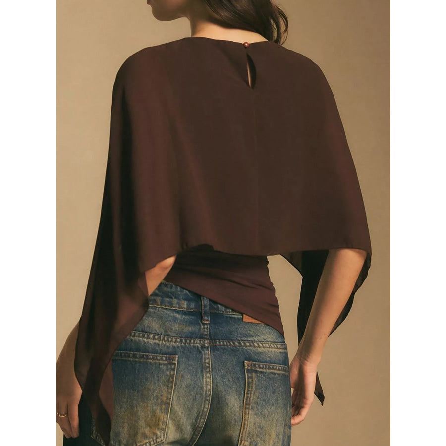 Cape Sleeve Round Neck Blouse Apparel and Accessories