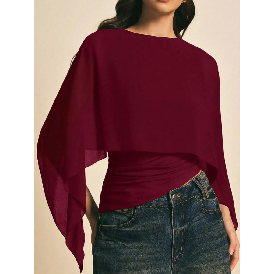 Cape Sleeve Round Neck Blouse Apparel and Accessories