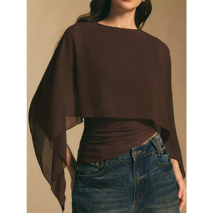 Cape Sleeve Round Neck Blouse Apparel and Accessories
