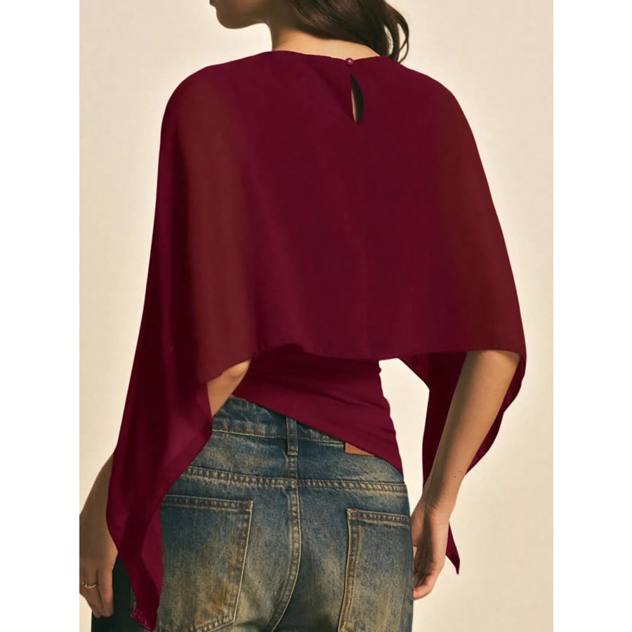 Cape Sleeve Round Neck Blouse Apparel and Accessories