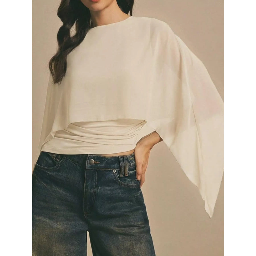 Cape Sleeve Round Neck Blouse Apparel and Accessories