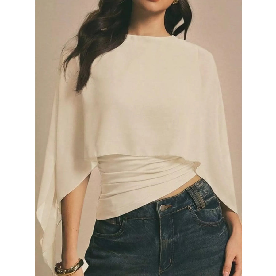 Cape Sleeve Round Neck Blouse Apparel and Accessories
