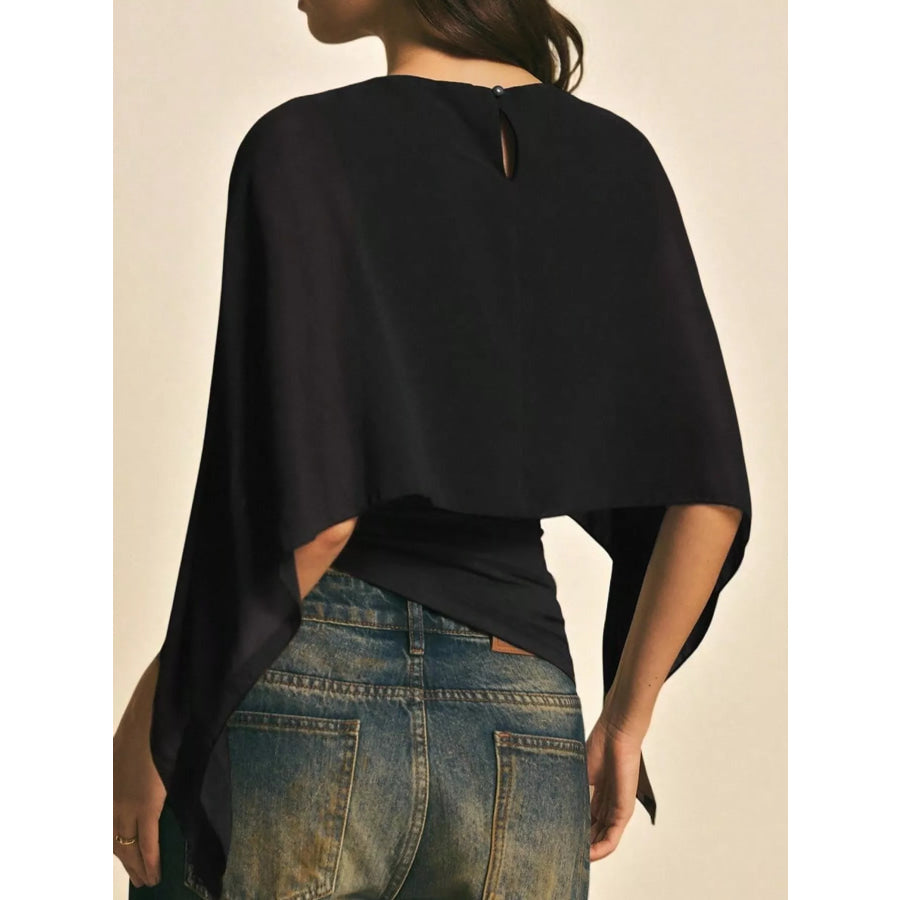 Cape Sleeve Round Neck Blouse Apparel and Accessories
