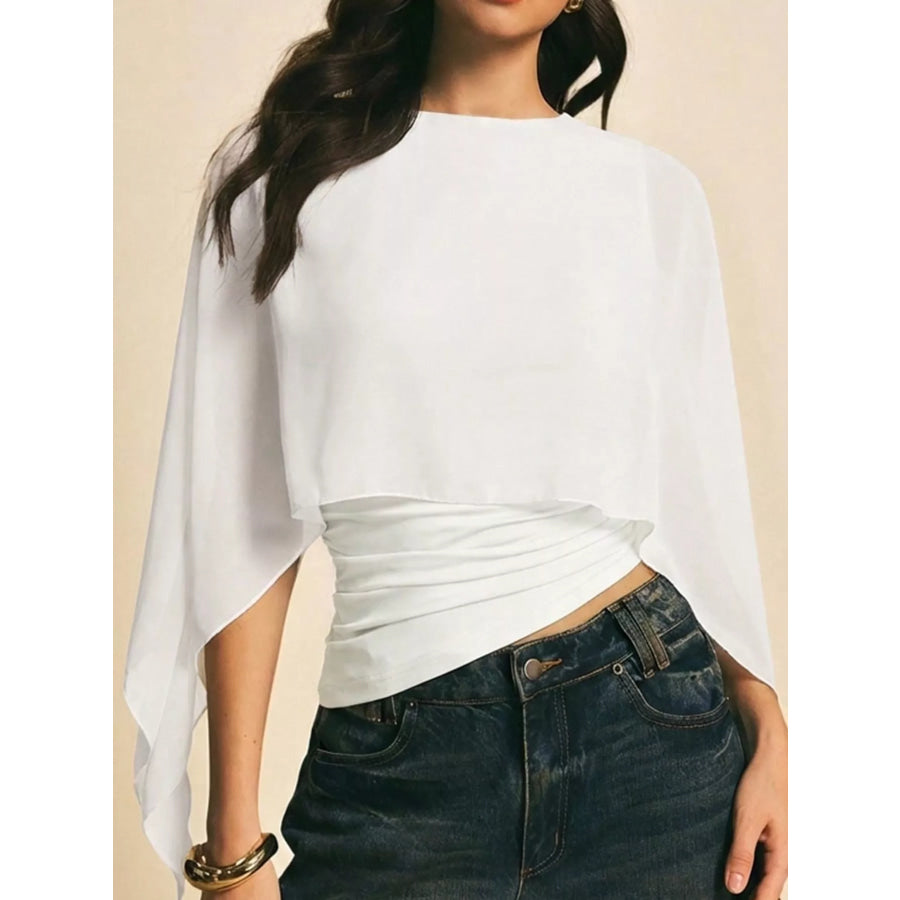Cape Sleeve Round Neck Blouse Apparel and Accessories