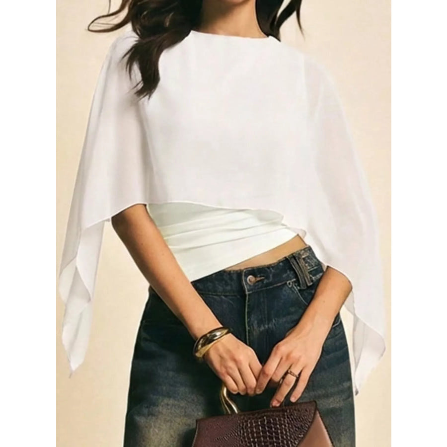 Cape Sleeve Round Neck Blouse Apparel and Accessories