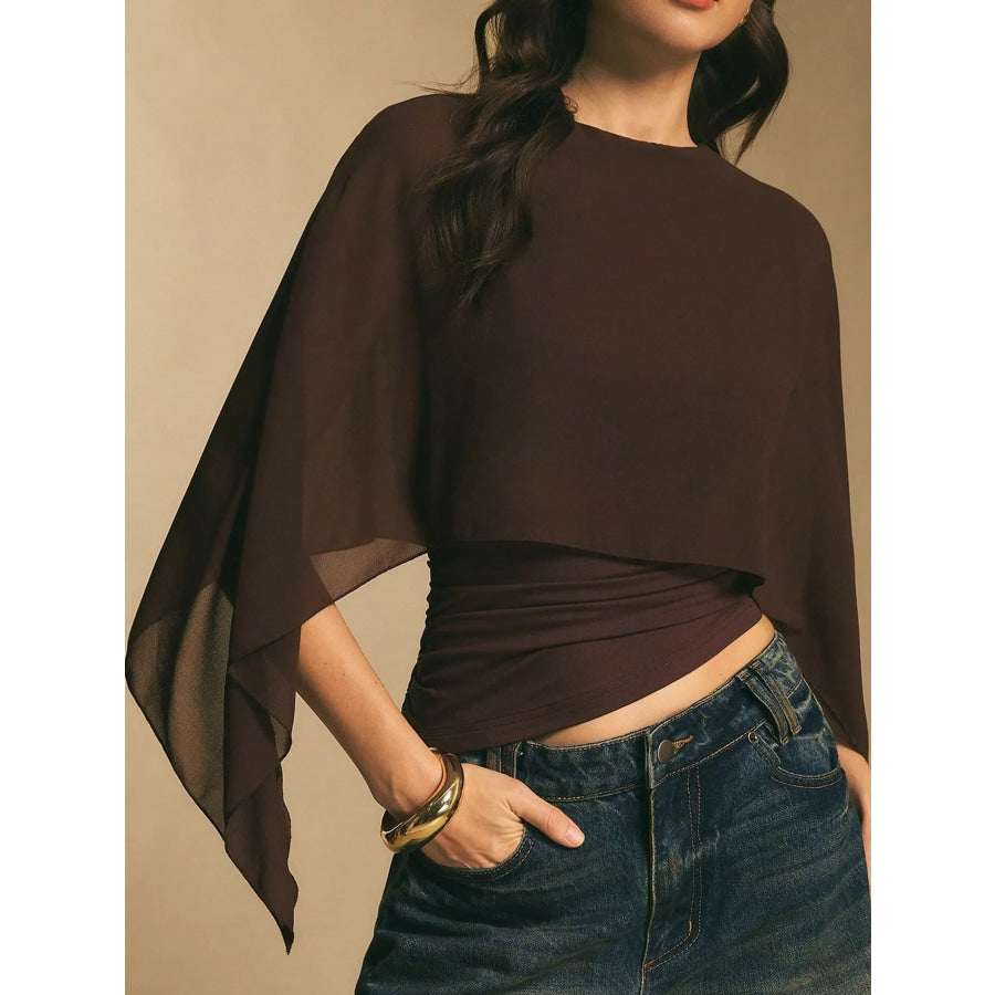 Cape Sleeve Round Neck Blouse Apparel and Accessories
