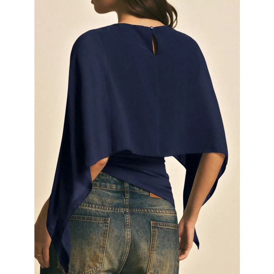Cape Sleeve Round Neck Blouse Apparel and Accessories