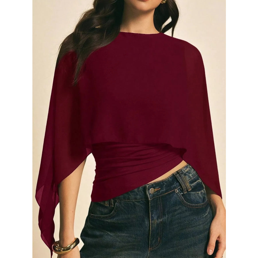 Cape Sleeve Round Neck Blouse Apparel and Accessories