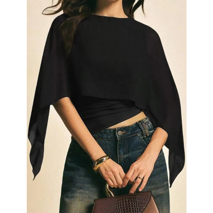 Cape Sleeve Round Neck Blouse Apparel and Accessories
