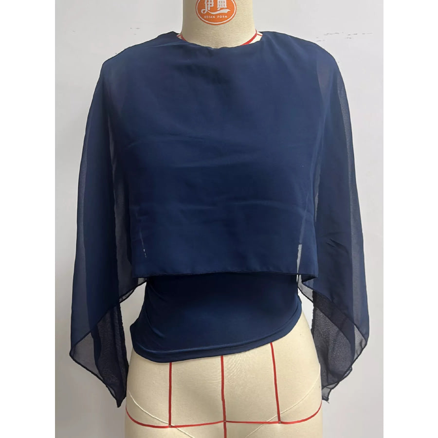 Cape Sleeve Round Neck Blouse Apparel and Accessories