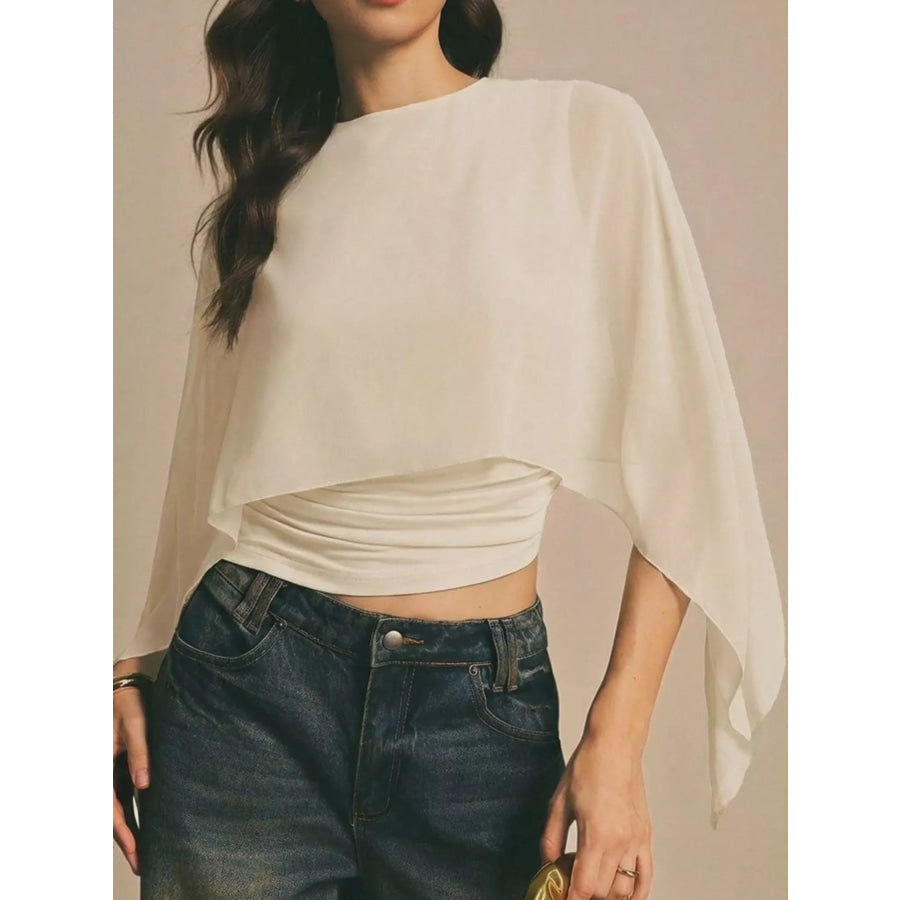 Cape Sleeve Round Neck Blouse Apparel and Accessories
